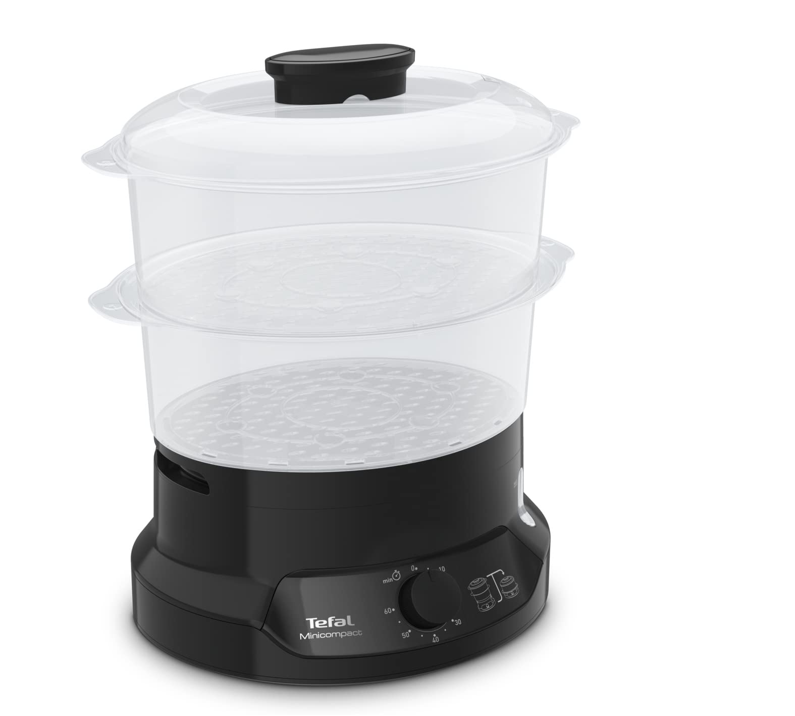 TEFAL STEAM COOKER BLACK , 1 year warranty طباخ بخار ميني كومباكت من تيفال، سعة 800 واط، 2 وعاء، وعاء للارز، اسود TEFAL STEAM COOKER BLACK , 1 year warranty طباخ بخار ميني كومباكت من تيفال، سعة 800 واط، 2 وعاء، وعاء للارز، اسود